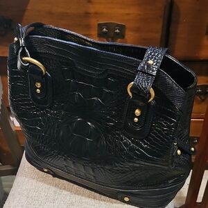 Black Crocodile Embossed Handbag